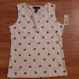 NWT Karen Scott Nautical White and Blue Tank Size Medium